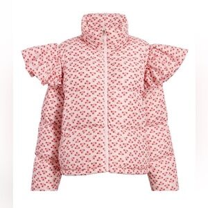 Hill House - The Violet Ruffle Sleeve Puffer Jacket in Posy Pink